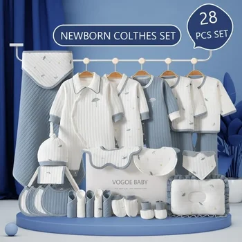 Set Regalo 28 Pezzi di Vestiti per Neonati in Cotone Organico 59-66cm, Confezione Regalo per Bambino/a, Souvenir per Neonati