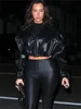 Fall Zipper Jackets For Women Loose Faux Pu Leather Crop Tops Jackets Coats Varsity Bomber Long Sleeve Hoodie Black Jackets 3