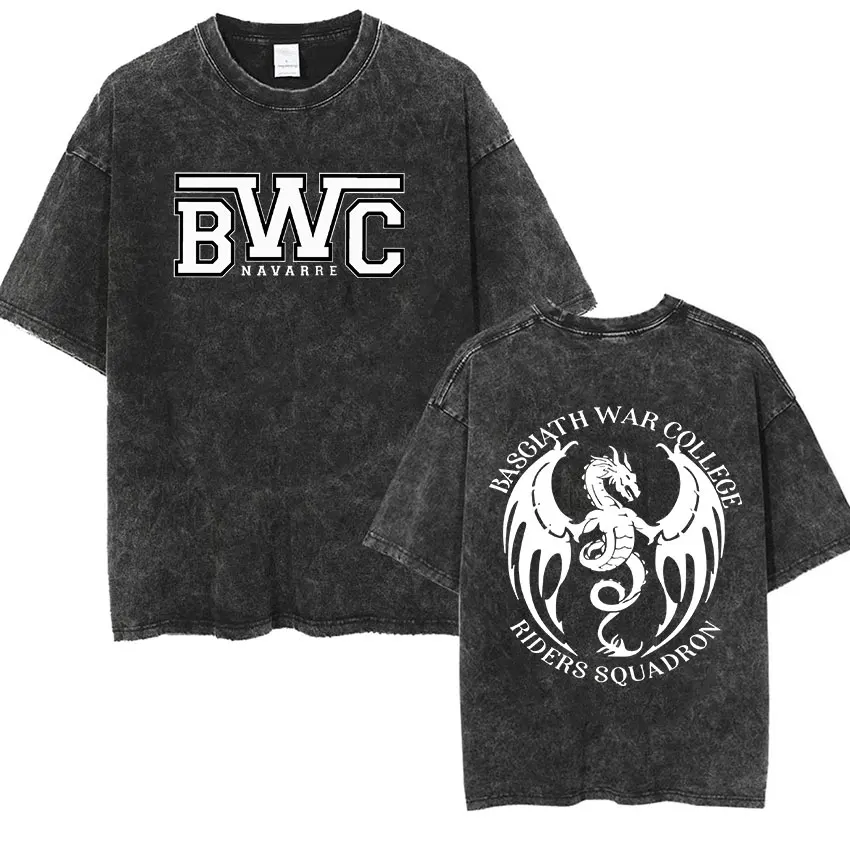 Basgiath War College Vintage Washed  T Shirts Fourth Wing Dragon Rider Print Short Sleeve T-shirt Men's Fashion Oversized Tshirt