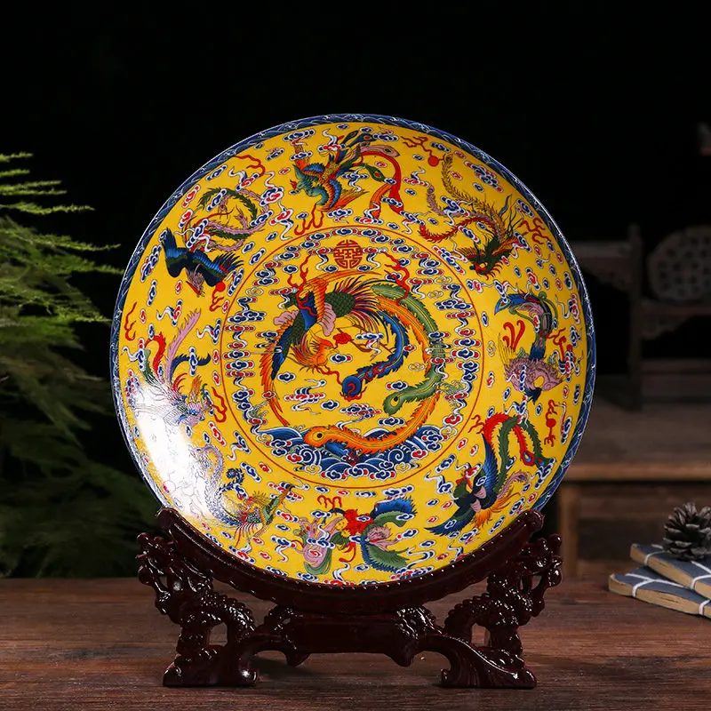 Ceramics Dish with Pastel Craftsmanship Chinese Style Porcelain Living Room Decoration Painted Art Porcelains Home Decorate 2