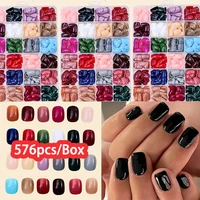 576pcs/Box Colorful Fake Nails Black Red Design Fake Nail Oval Short Square Press On False Nails Mixed Full Cover Nail Tips