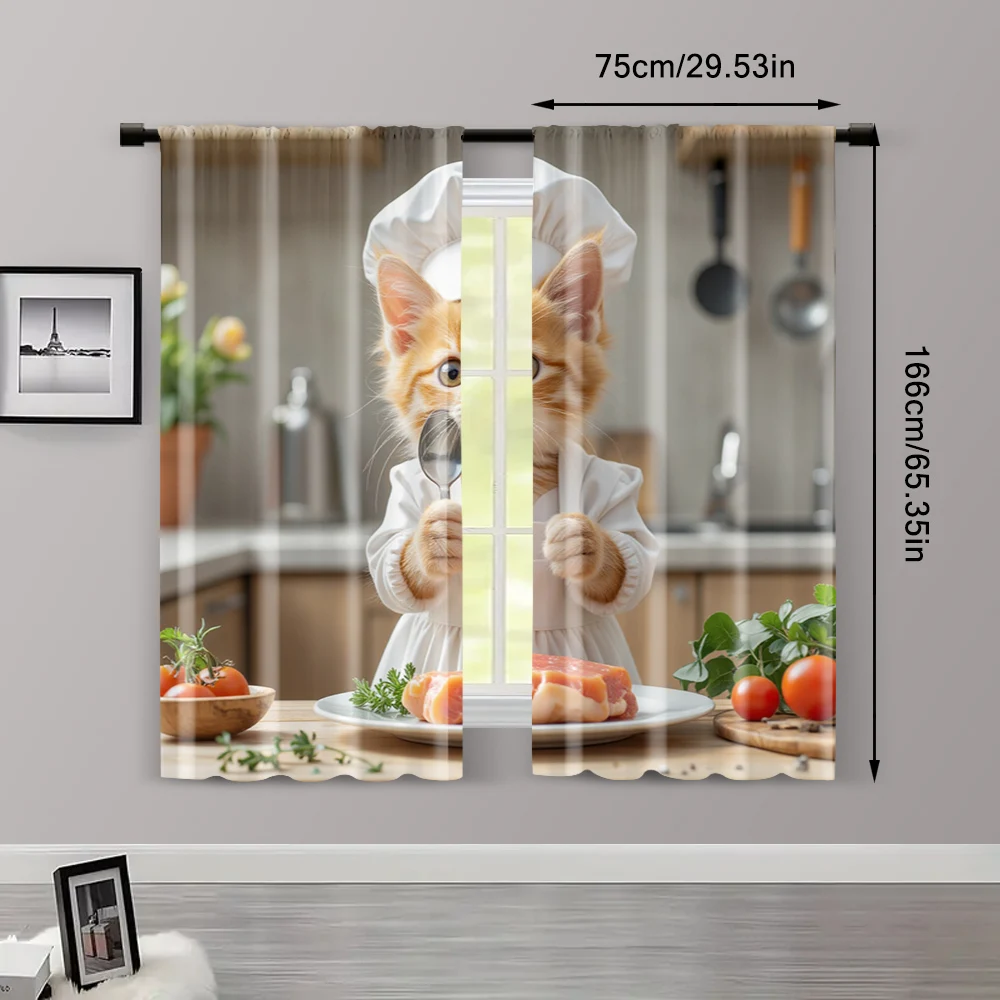 2pcs, Curtains Digital Printed Cat Chef Theme Durable Polyester (without rod) Decorations Outdoor Ldeal for Bedroom, Living 3