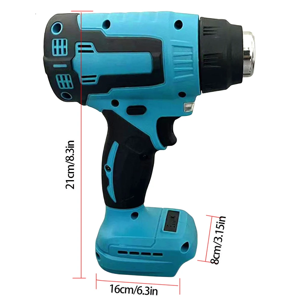 Cordless Hot Air Gun Handheld Electric Heat Gun with 3 Nozzle Household Shrink Wrapping Tool Rechargeable for 18V Makita Battery 6