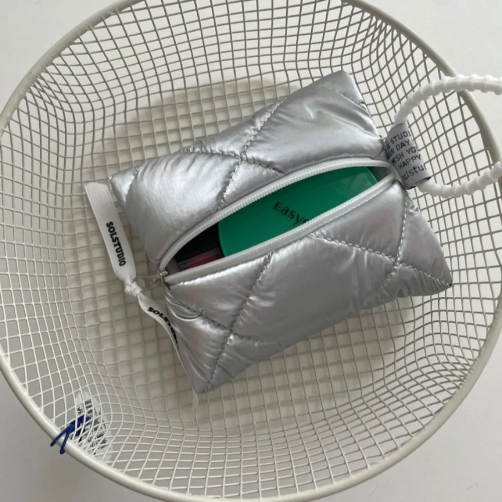 Fashion Quilted Cotton Cosmetic Bag Soft Zipper Travel Coin Purse Portable Solid Color Small Storage Pouch