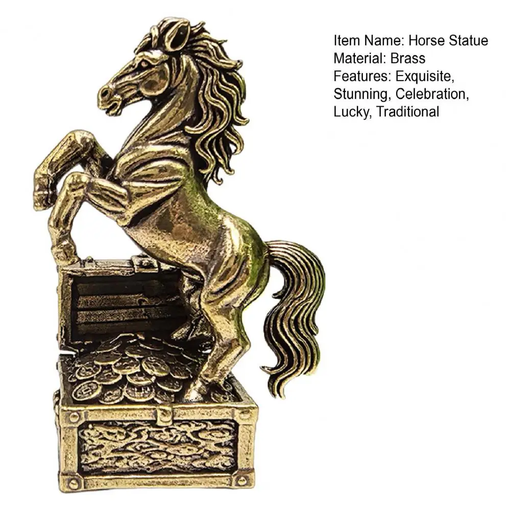 5cm Feng Shui Brass Horse Statue Horse Stepping On Coins Chinese New Year Tabletop Ornament Zodiac Lucky Horse Sculpture Box