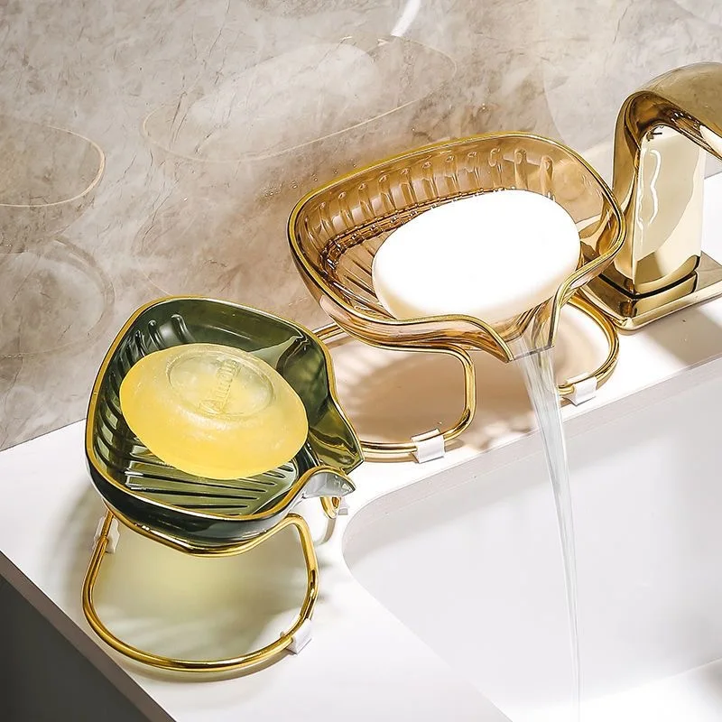 1pc Bathroom Soap Dish Light Luxury Toilet Shower Soap Holder With Drain Water Soap Storage Case Tray Container Bathroom Gadgets 3