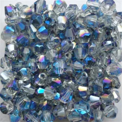 Elegant Black and Silver Bicone Crystal Glass Beads - 100pcs Set (Clear blue)