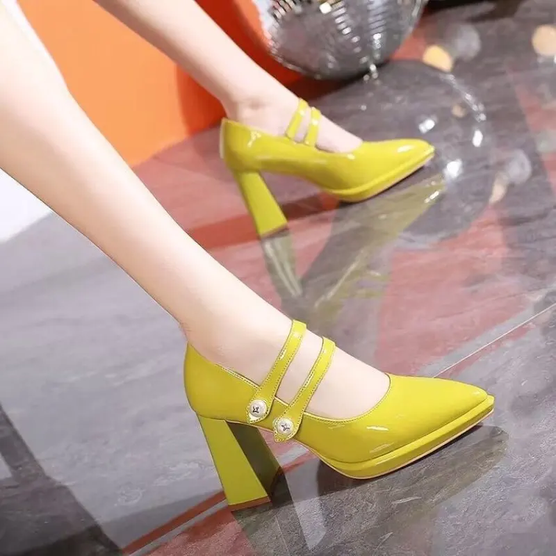 Ladies Elegant Cusp Shoes Women's New Square Heel High Heels Bridal Shoes High Heel Loafers Retro Mary Jane Women's Shoes New