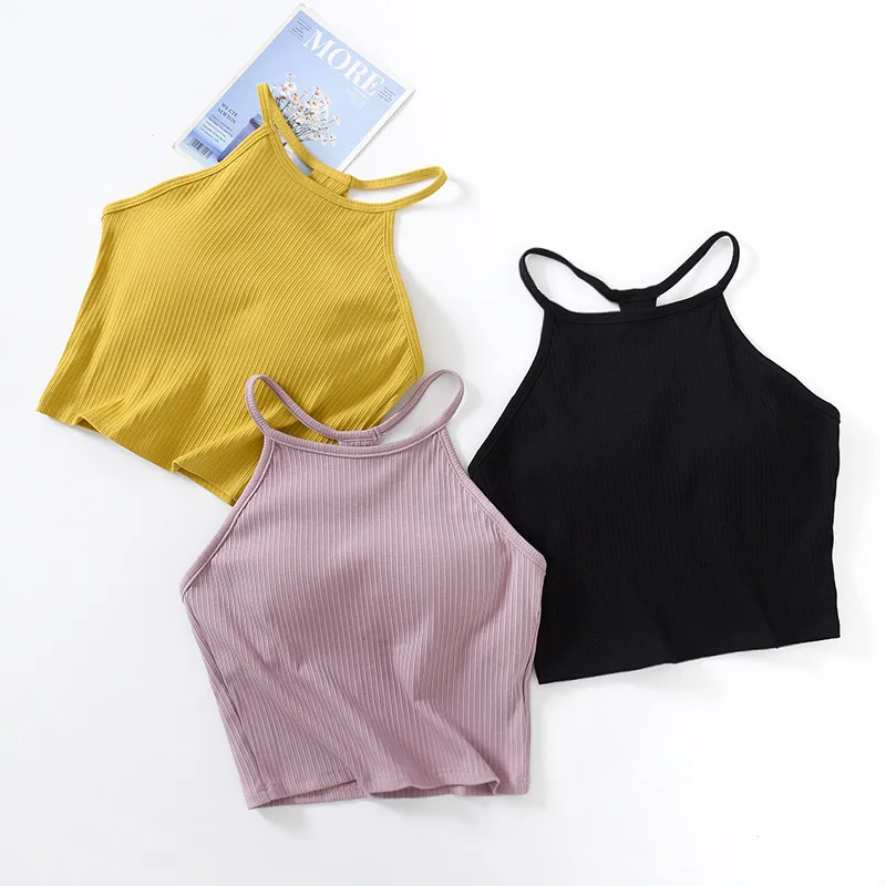 

Women Padded Short Vest Soft Casual Bra Tank Top Women Short Sling T-shirt Female Camisole with Breast Pad