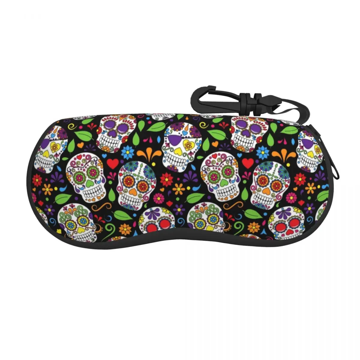 

Colorful Sugar Skull Flower Black Pattern Eyeglass Glasses Case Women Men Soft Mexican Day of the Dead Sunglasses Protective Box