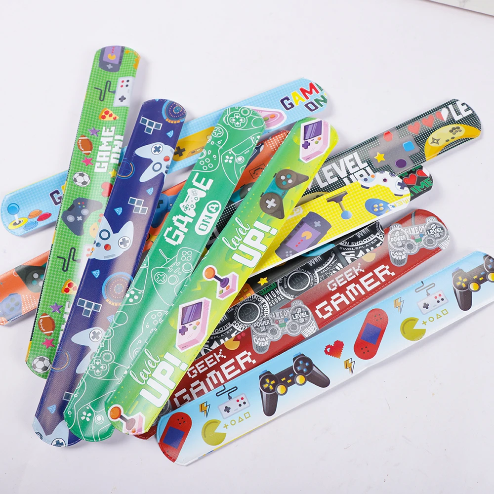 Party Toys 12pcs Video Game Theme Party Favors Game on Slap Bracelets Wristband Toys For Kids Boy Birthday Party Guests Gift Pinata Filler