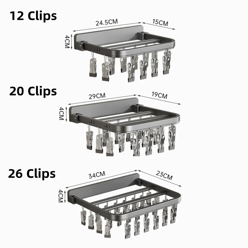 BEISHI Wall Mounted Foldable Aluminum Sock Drying Rack Windproof Clips Clothespin Towel Bra Laundry Hanger Bathroom Accessories 6