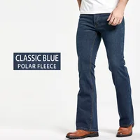 Mens Winter Stretch Denim Jeans Thicken Warm Pants Slim Slightly Flare Trousers Boot Cut Fit Polar Fleece Jeans 2