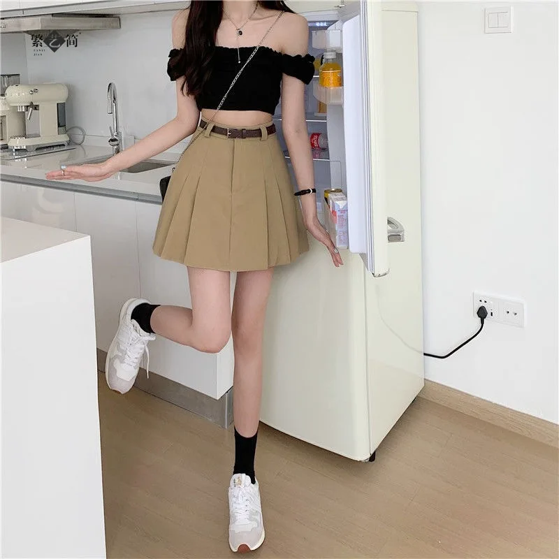 Y2k Khaki Pleated Skirt 2023 Spring and Summer Casual High-waisted Slim Skirts for Women Korean Fashion Womens Clothing
