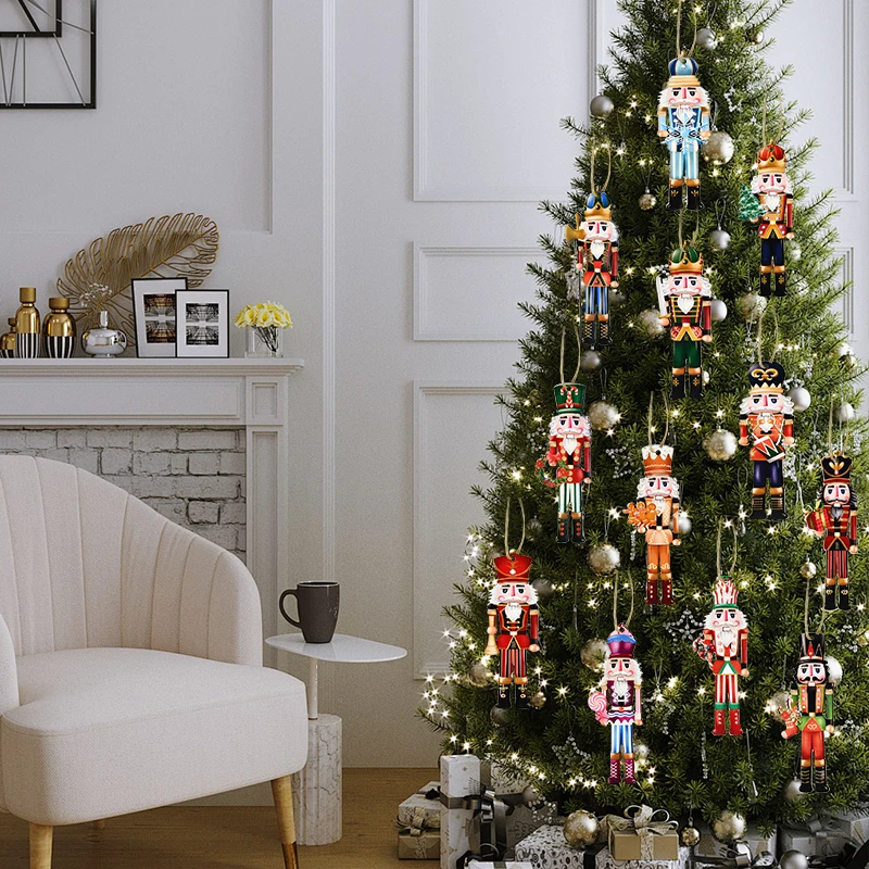 Wooden Nutcracker Soldier Ornaments - 12Pcs Xmas Tree Decorations Christmas  New Year Gift 2024
