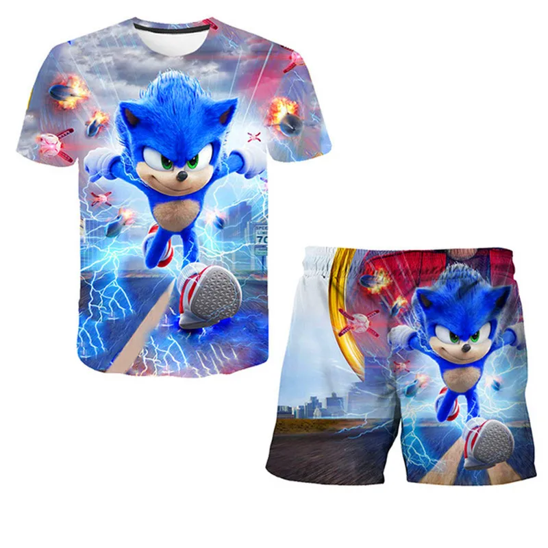 baby pajamas for a girl children sonic 2 3D Print T shirt Sets Boys Girls super sonic Suit 4-14Years Baby cartoon clothes kids clothing Summer harajuku baby suit boy Clothing Sets