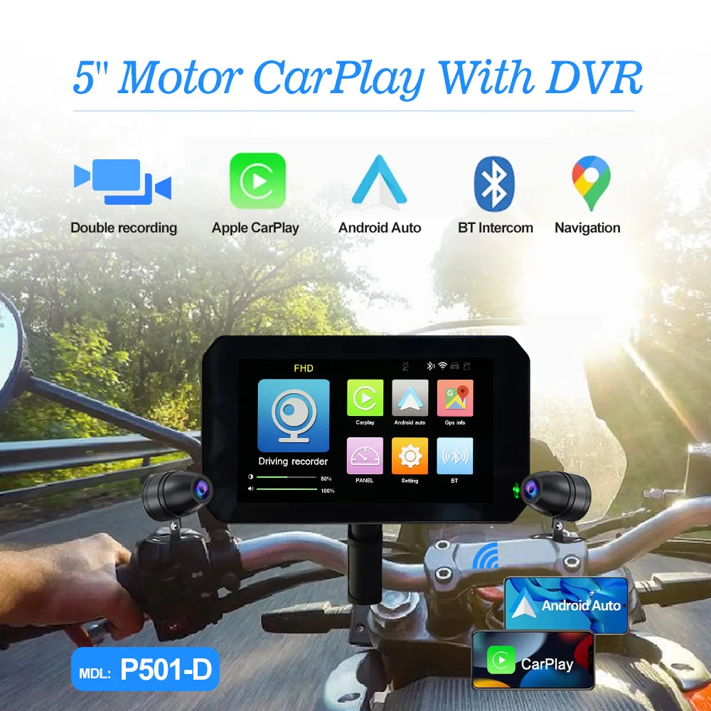 Hot sale motorcycle gps navigator 5 inch waterproof motorcycle dash cam external touch screen CarPlay