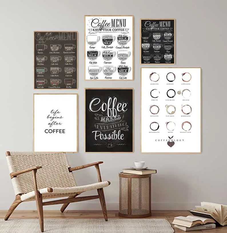 Nordic Coffee Menu Immagini A Parete Art Print Black White Art Canvas Painting Cafe Shop Wall Art Decor Poster