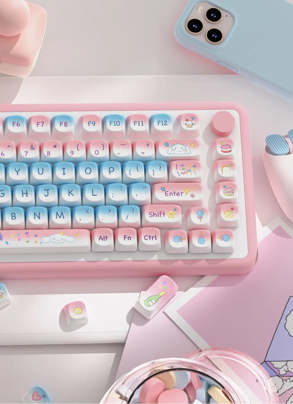 Cinnamoroll PBT Keycap para Gaming Teclado Mecânico,
