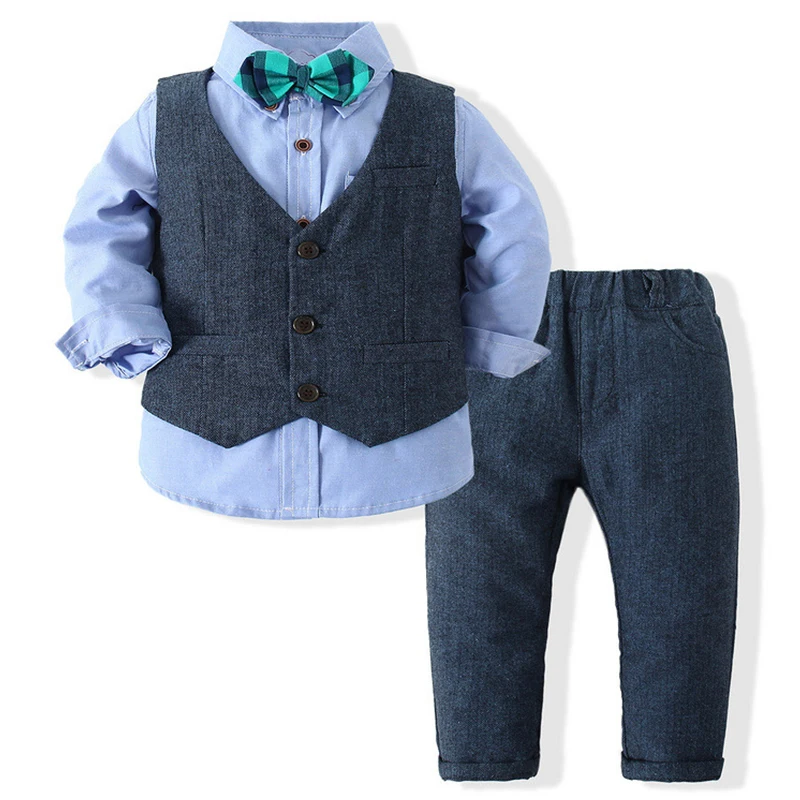 

3Piece Sets Spring Autumn Kids Clothes Boys Korean Fashion Gentleman Suit Baby Tops+Vest+Pants Children Boutique Clothing BC1168