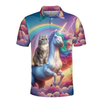 Cartoon Cute Cat 3D stampato Polo per uomo vestiti felino Pet unicorno manica corta Harajuku moda divertente animale bambini top