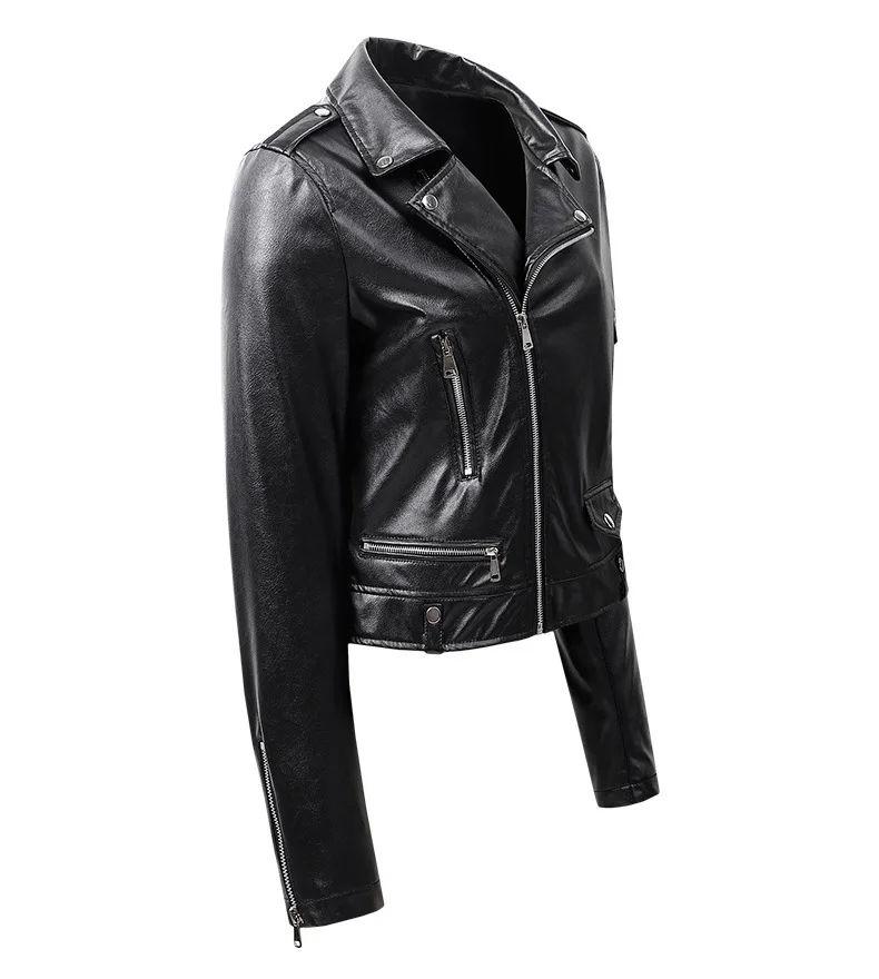 Spring Autumn New Leather Jacket Women Short PU Motorcycle Jacket Turn Down Collar Slim Fit Biker Coat Femme Black Jacket black puffer coat womens