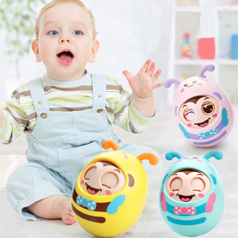 

ZK30 Baby Tumbler Rattles Toys Cartoon Mobile Bee Bell Blink Eyes Tumbler Roly-poly Silicone Ear Teether Toy for Newborns Gifts