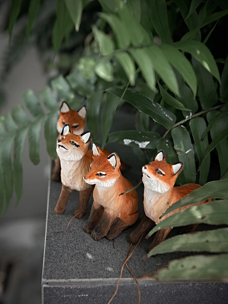 Hand Carved Wooden Fox Toy