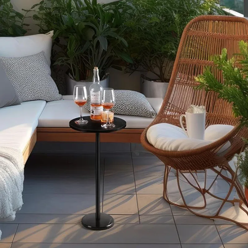 Black Drink Tables for Small Spaces Pedestal Side Table with Marble Base Small Round Side Table Black Coffee for Sofa