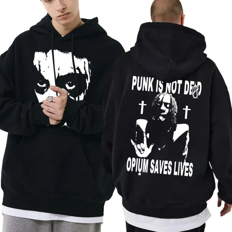 

Rapper Playboi Carti Face Graphic Hoodie Punk Is Not Ded Opium Saves Lives Back Print Hoodie Male Hip Hop Oversized Sweatshirts