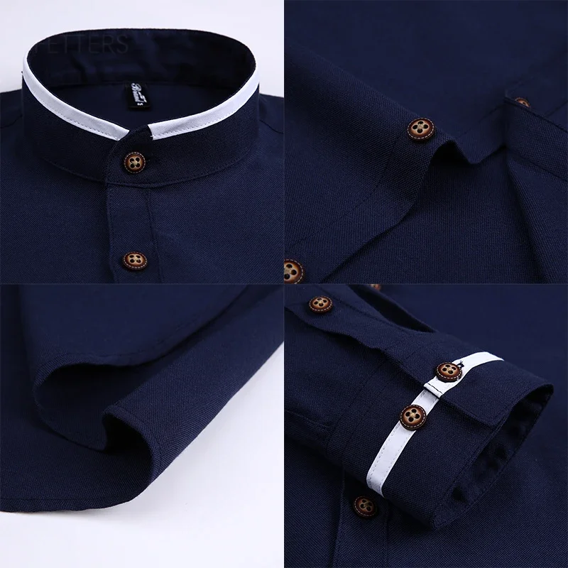 Long Sleeve Shirt TFETTERS Autumn Long Sleeve Shirt Men Oversized Shirts Men Pocket Design Korean Style Stand-up Collar Slim Shirt