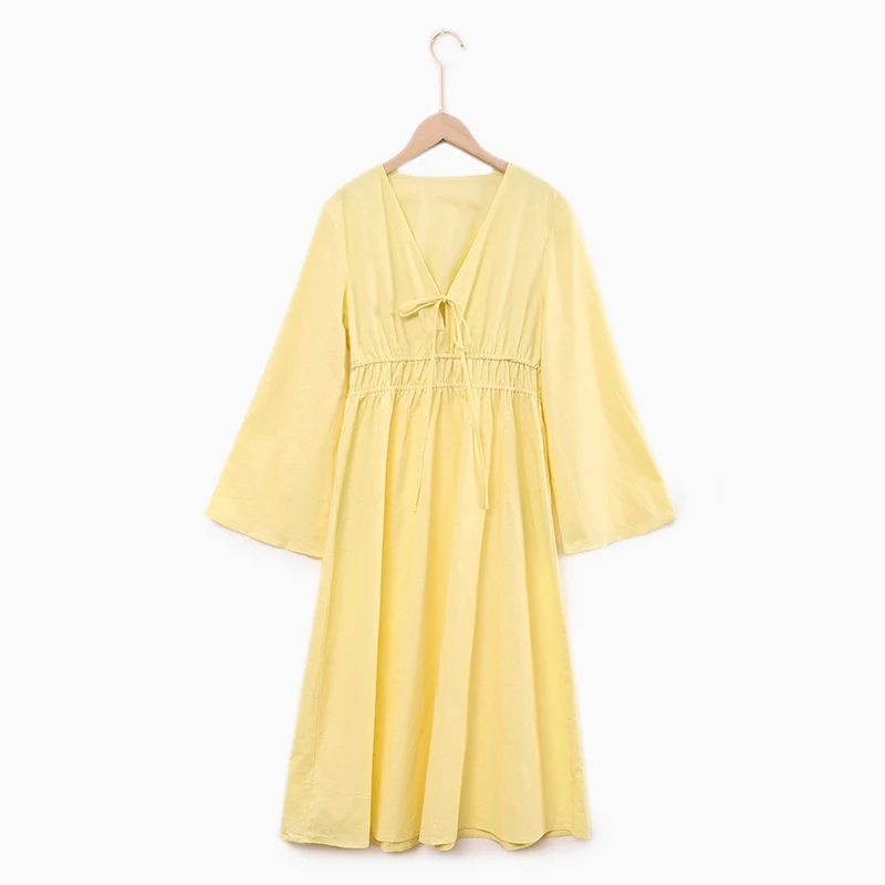 المرأة التعادل القطن الكتان الجبهة قفطان فستان ربي...