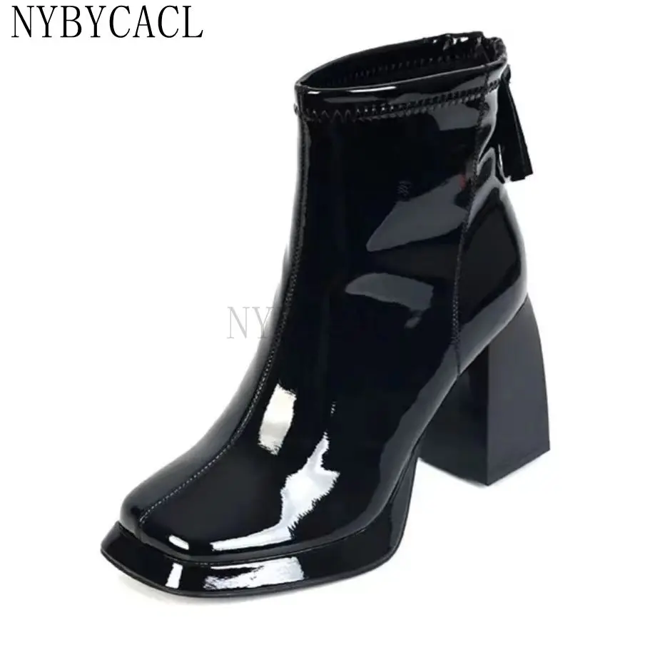 Boots New Women Autumn And Winter Fashion Sexy Square Heel Square Toe High (5cm-8cm) Zipper British Style Ankle Small size 34-39
