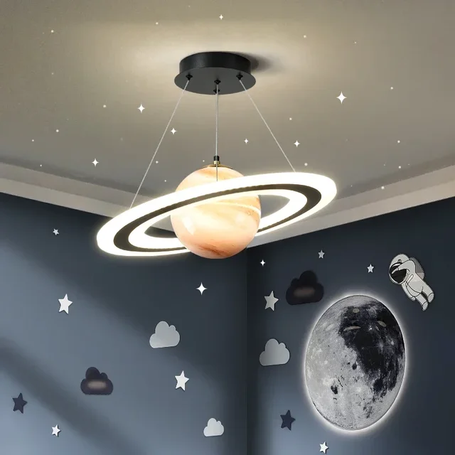 Enfants chambre planète lampes suspendues créatif acrylique terre boule lustre dessin animé enfants garçons chambre espace étoile suspendus éclairage 1