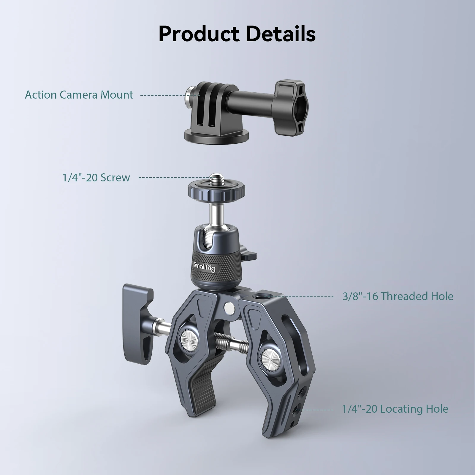 SmallRig 슈퍼 클램프 카메라 마운트 클램프(360 포함) °   Gopro 카메라 모니터 LED 조명용 볼헤드 퀵 릴리스 어댑터 -4102