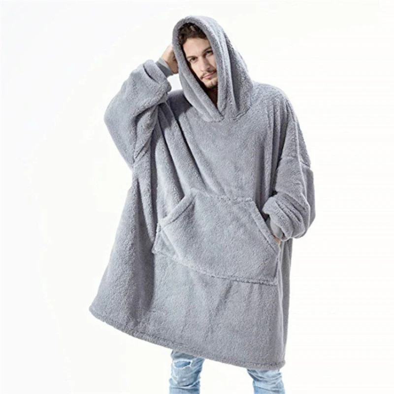 Winter Comfortable Loose Double-faced Fleece Hoodie Blanket Men/Women Oversized Thick Homewear Thick Fleece Giant Blanket Hoodie 5
