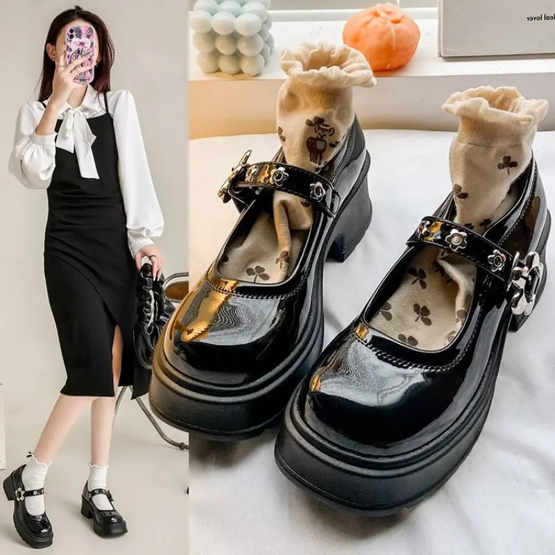 Women Lolita Pumps Mary Jane High Heel Platform Chunky Heel  Lady Sandals Round Toe Vintage Girl Classic Sweet Punk Female Shoes