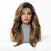 DWY 13*6 Brown Black Ombre Lace Frontal Synthetic Wigs Long Wave Hair For Women Daily Natural Free Part Wig Heat Resistant Fiber 5