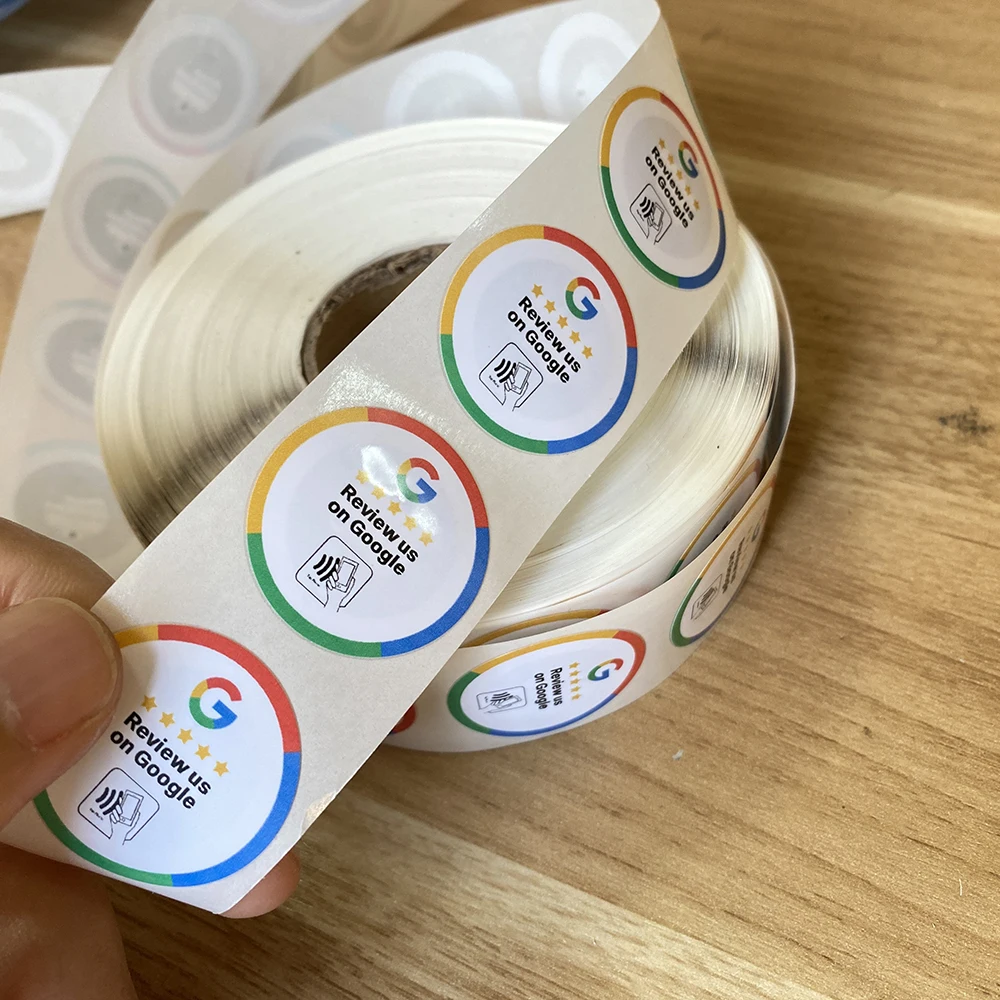 

30mm Waterproof Google Review Stickers 144Bytes NFC213 Chip NFC Tap Review Sticker Review us on Google Sticker