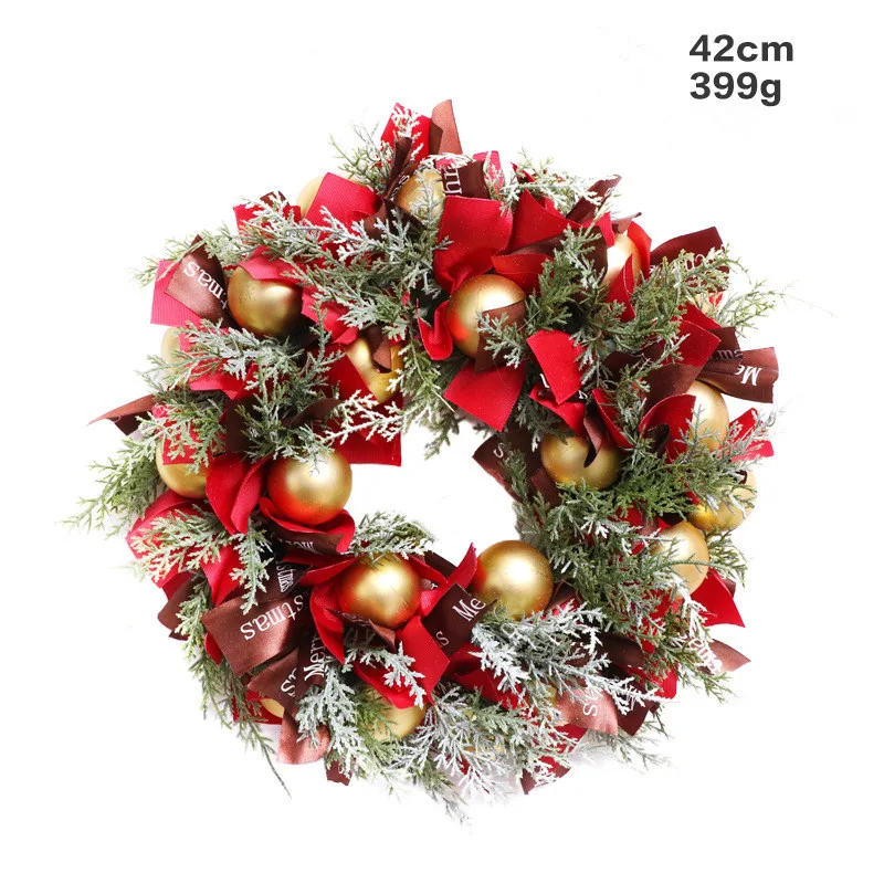 thumbnail image 1 of Christmas Wreath With Red Green Balls Ribbons For Front Door Garden Courtyard Home Wall Hanging 2025 New Year Decoration 42cm, 1 of 5