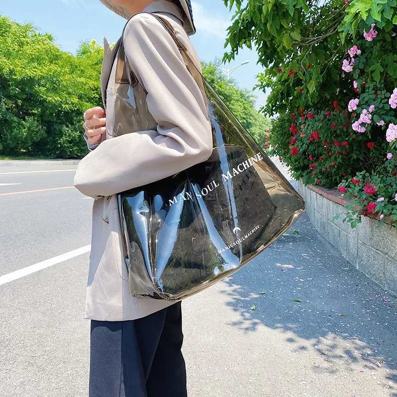 2023 Summer Women's Candy Color Laser Shoulder Bag Ladies Large Capacity  PVC Transparent Beach Bag Female Jelly Bag