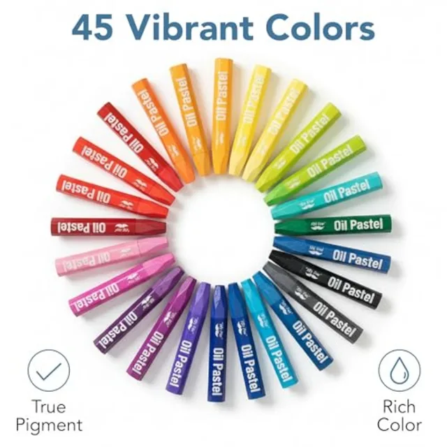 - Oil Pastels Set, 45 Pack, Assorted Colors, Hexagonal Oil Pastel Sticks for Paper, Canvas, Black Paper and Wood, Smooth Blendi