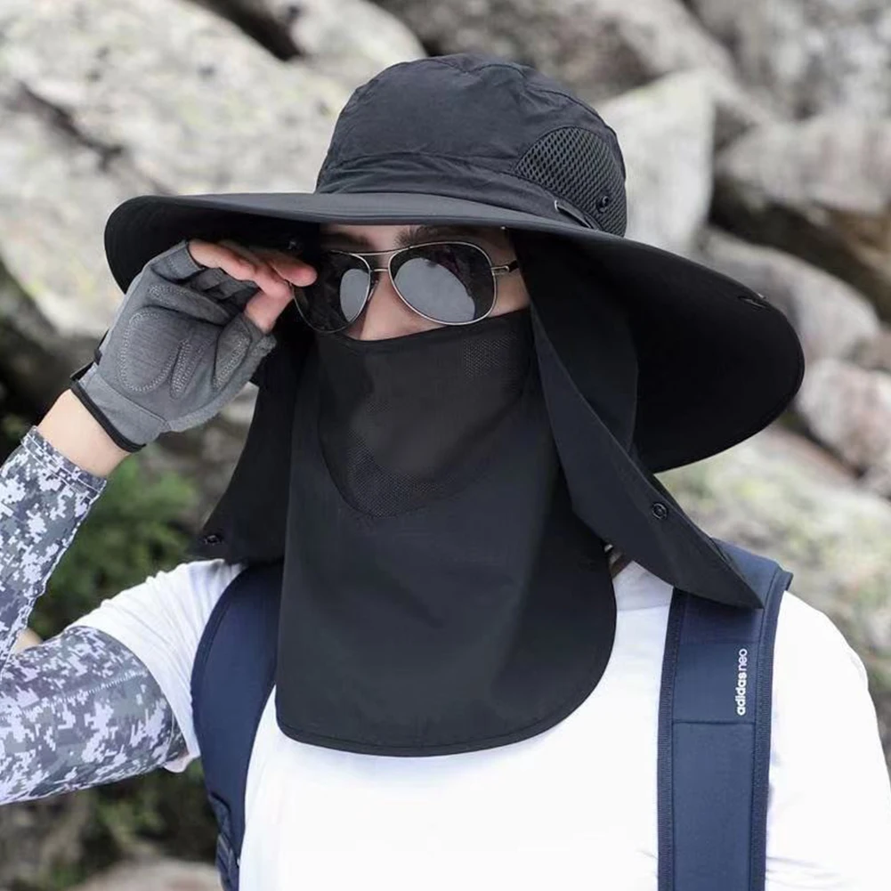 Adjustable Wide Brim Sun Hat Face Mask 