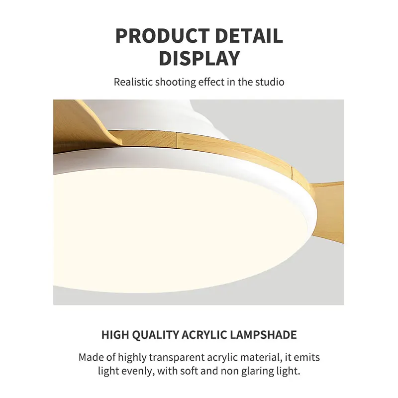 42 52 Inch Ceiling Fan Remote Control Dimming 6 Speech 5 Fan Blade Low Noise Iron ABS Ventilator for Cate Bedroom Dining Room