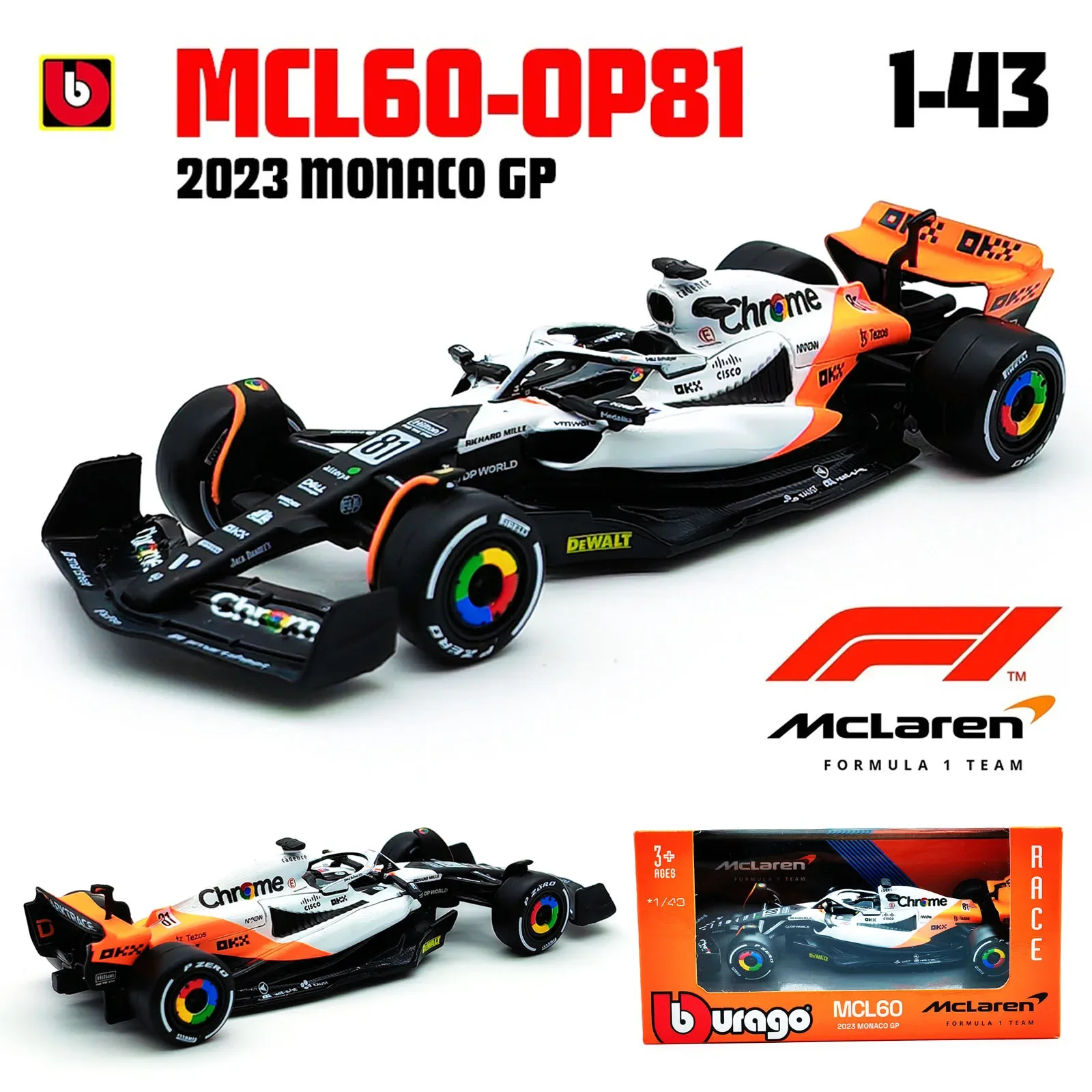 Bburago 1:43 NEW 2023 McLaren F1 Team MCL60 4# Lando Norris 81# Oscar Piastri Formula One Alloy Super Toy Die cast car model 2