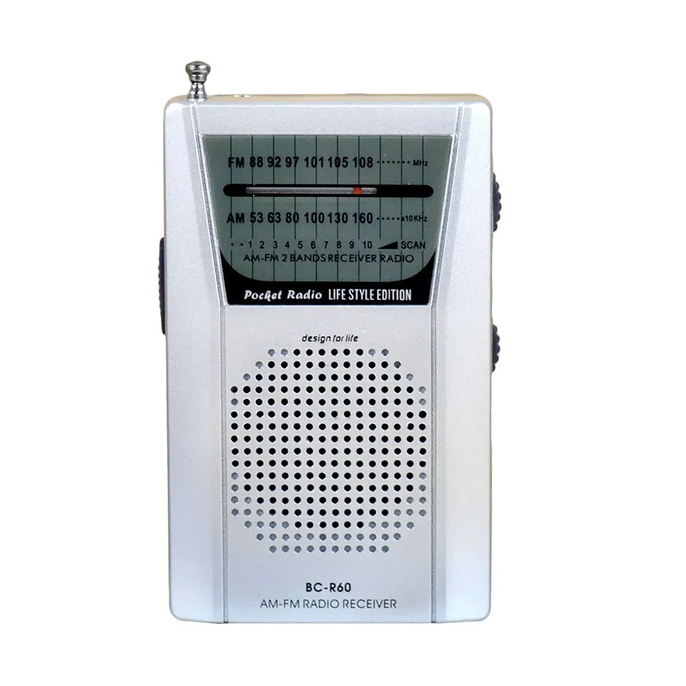 BC-R60 Pocket Radio Telescopic Antenna Mini AM/FM 2-Band Radio World Receiver with Speaker 3.5mm Earphone Jack Portable pocket radio
