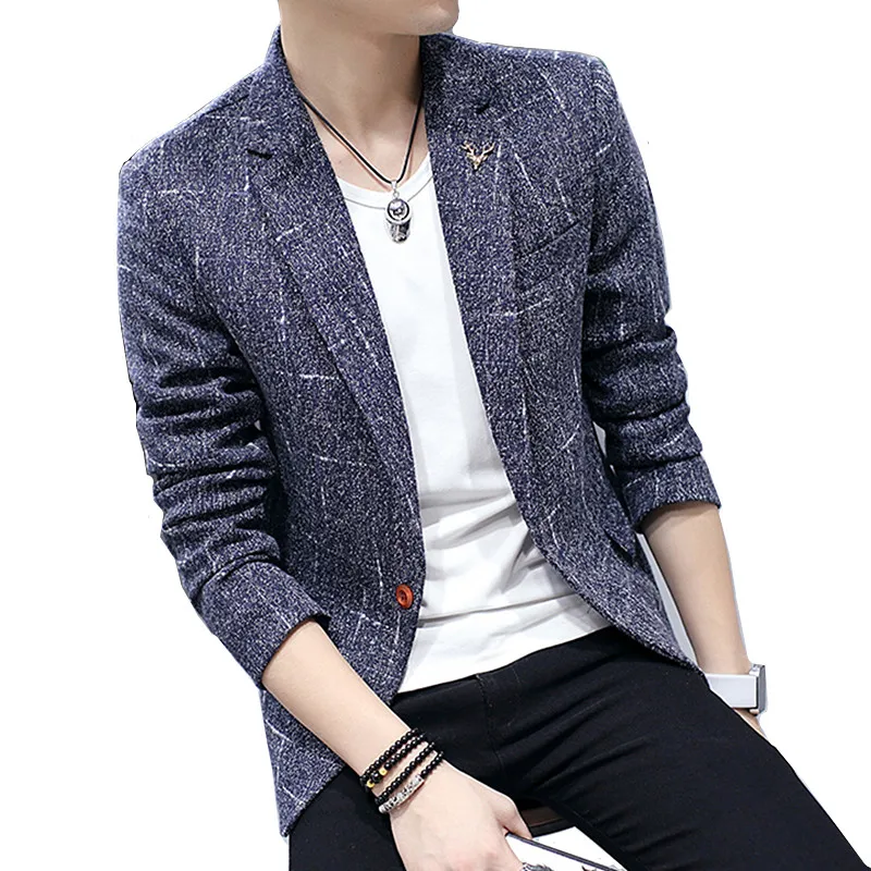 

Мужской шерстяной пиджак с принтом, повседневный облегающий Блейзер, куртка в городском стиле для джентльменов, пальто, Осень-зима 2023