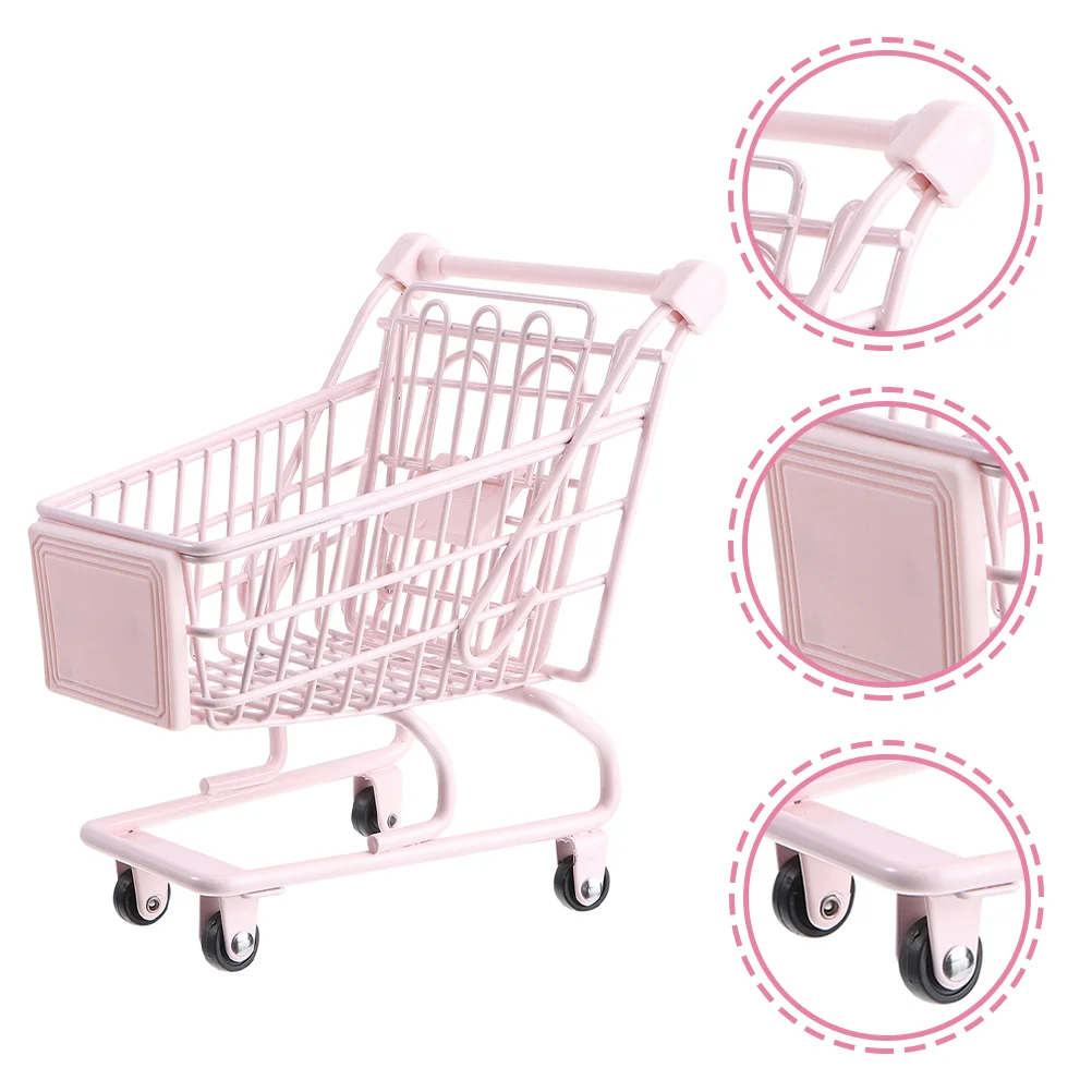 Wire Baskets for Storage Pantry Shopping Cart Toy Baby Stroller Small Supermarket Trolley Desk Pink Iron Children’s Toys 4