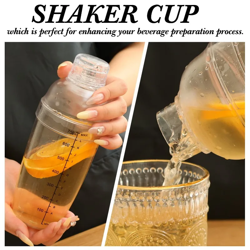 1pc 700ml Hand Shake Cup Cocktail Shaker Bottles Transparent Plastic Mixer Clear Bar Wine Milk Tea Drink Mixer Shake With Scale