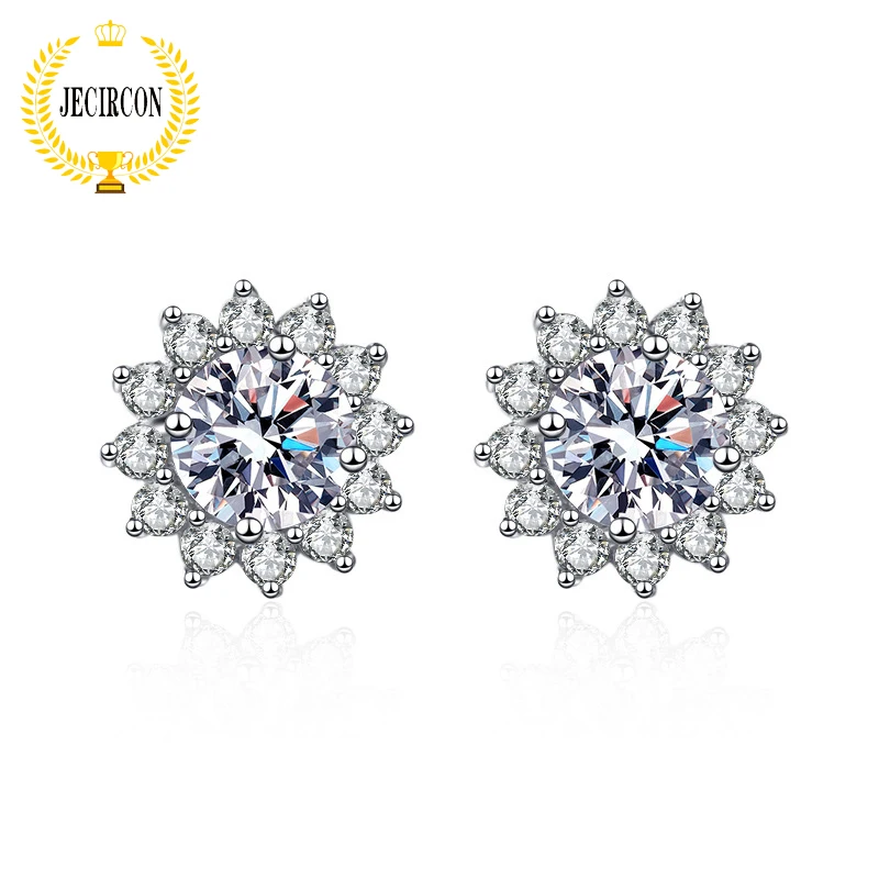 

JECIRCON 925 Sterling Silver 0.5ct Moissanite Sunflower Stud Earrings for Women 18K Platinum Couple Single Diamond Ear Jewelry